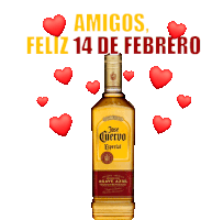 a bottle of jose cuervo especial tequila is surrounded by red hearts