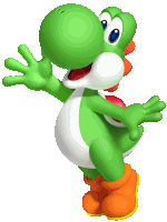 a green yoshi from super mario bros is waving his hand