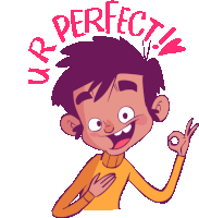 a cartoon of a boy giving an ok sign with the words " perfect " around him