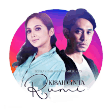 a poster for kisah cinta runni shows a man and a woman standing next to each other