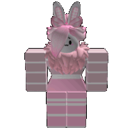 a girl with pink hair and bunny ears is wearing pink striped pants