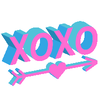 a blue and pink xoxo sign with an arrow