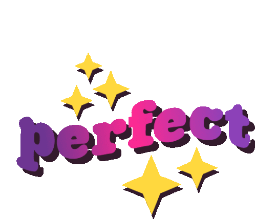 the word perfect is on a white background with yellow stars