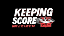 keeping score with jess and dean logo on a black background