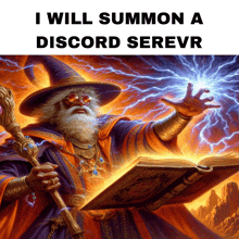 a painting of a wizard with the words i will summon a discord servevr below him