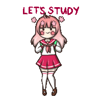 a cartoon of a girl in a school uniform with the words let 's study written above her