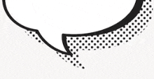 a black and white speech bubble with dots on a white background .