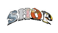 a cartoon of a shark a monkey and a penguin spelling the word shoe