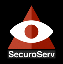 a logo for a company called securoserv with an eye in a red triangle