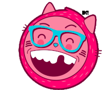 a cartoon drawing of a cat with glasses and a logo for mtv