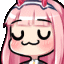 a close up of a cartoon girl with pink hair and horns making a face .