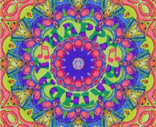 a colorful kaleidoscope with a peace sign and music notes