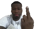 a man is giving the middle finger while wearing a white shirt .