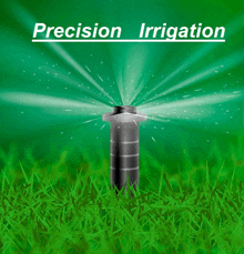 a picture of a sprinkler spraying water with the words precision irrigation below it