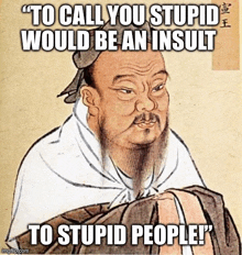 a painting of a man with a beard and a caption that says " to call you stupid would be an insult to stupid people "