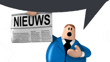 a person holding a newspaper that says nieuws