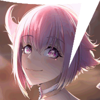 a close up of a pink haired anime character with purple eyes