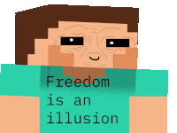 a cartoon of a man with the words freedom is an illusion