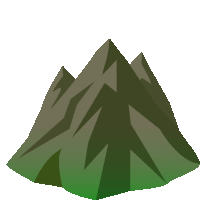 a green mountain with a white background and a few peaks