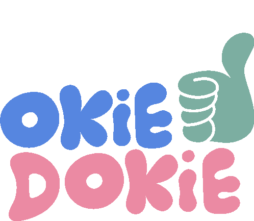 a logo for okie dokie with a thumbs up hand