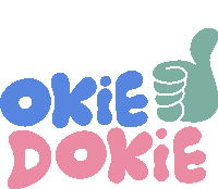 a logo for okie dokie with a thumbs up hand