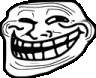 a black and white drawing of a troll face with a big smile on it .