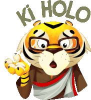 a cartoon of a tiger with glasses and the words ki holo above it