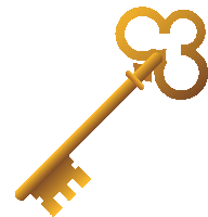 a gold key with a c3 shaped handle on a white background