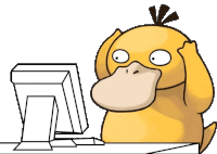 a cartoon of a duck looking at a computer monitor