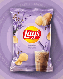 a bag of lavender iced latte lays potato chips