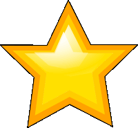 a shiny yellow star with a black outline