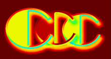 the letters cc are glowing brightly on a dark red background