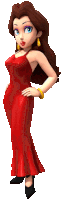 a cartoon character wearing a red dress and black heels