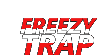 a white background with red and white letters that say freezy trap