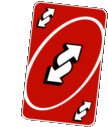 a red uno card with two arrows pointing in opposite directions .