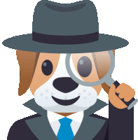 a dog wearing a hat and tie is holding a magnifying glass