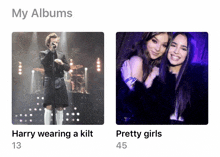 a picture of harry wearing a kilt and a picture of two girls