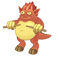 a cartoon monster with a big belly is holding drumsticks