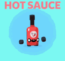 a cartoon drawing of a bottle of hot sauce on a blue background .