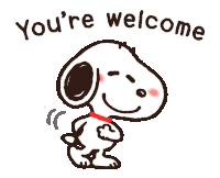 a cartoon of snoopy with the words you 're welcome above him