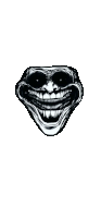 a black and white drawing of a troll face with a big smile on it .