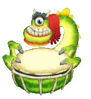 a cartoon drawing of a monster with a drum