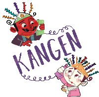 a cartoon drawing of a man and a woman with the word kangen written above them