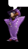 a cartoon character is wearing a purple coat and hat and smoking a cigar