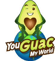 an avocado is sitting on top of a globe with the words you guac my world below it