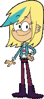 a cartoon of a girl with blonde hair and blue streaks