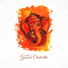 a painting of an elephant with the words happy ganesh chaturthi written below it