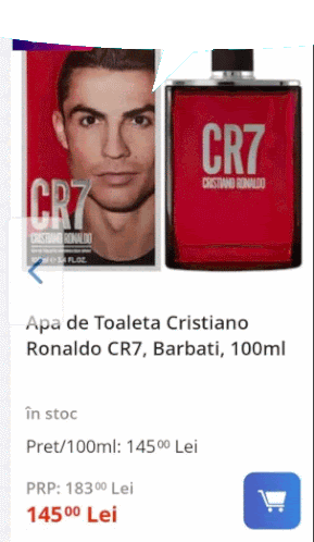 a bottle of cristiano ronaldo cologne is displayed on a phone screen