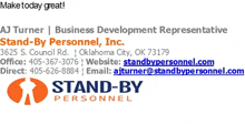 a sign for aj turner business development representative stand-by personnel inc