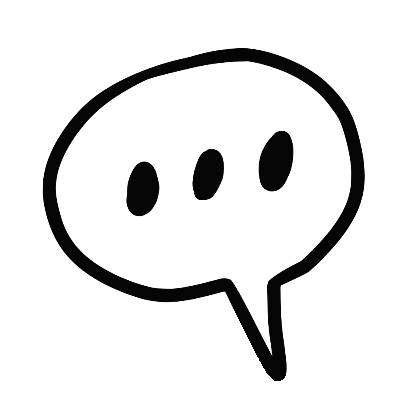 a black and white drawing of a speech bubble with three dots inside .